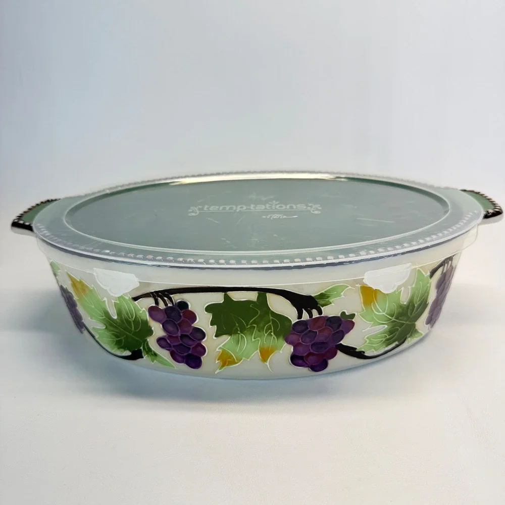 Temp-tations by Tara 3QT Oval Baker Grape Vine Ceramic Dish Lid BS-LX-863359